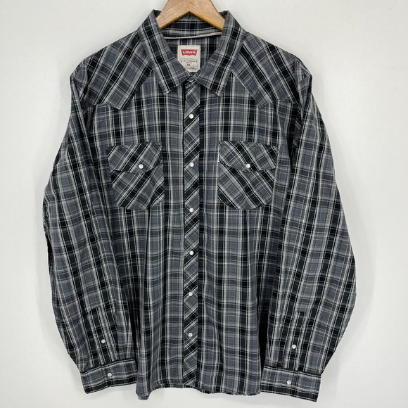 Levi's Other - Levi's Western Shirt Men's Size‎ XL Gray Plaid Print Pearl Snap Cowboy